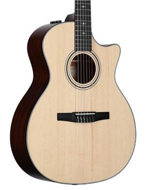 Taylor 314ce-N Nylon Grand Auditorium Acoustic Electric Guitar with Case Body Angled View